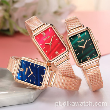 Venda quente de luxo feminino relógio de pulso clássico quadrado verde relógio de quartzo moda malha analógica de aço inoxidável relógios femininos relojes
